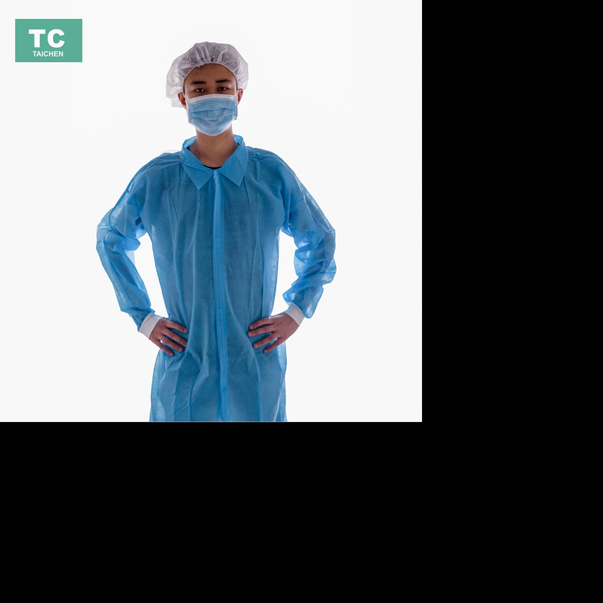 Disposable Polypropylene (pp) Lab Coat,Single Collar And Velcroes